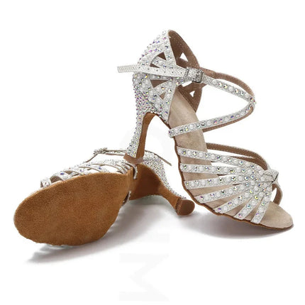 Sparkly AB Rhinestone Latin Dance Shoes Soft Bottom Ballroom Competition Heels