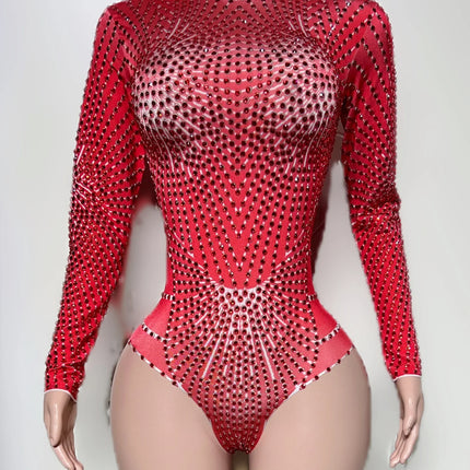 Rhinestone Mirror Bodysuit & Matching Crown Headdress Celebrity Party Stage Costume