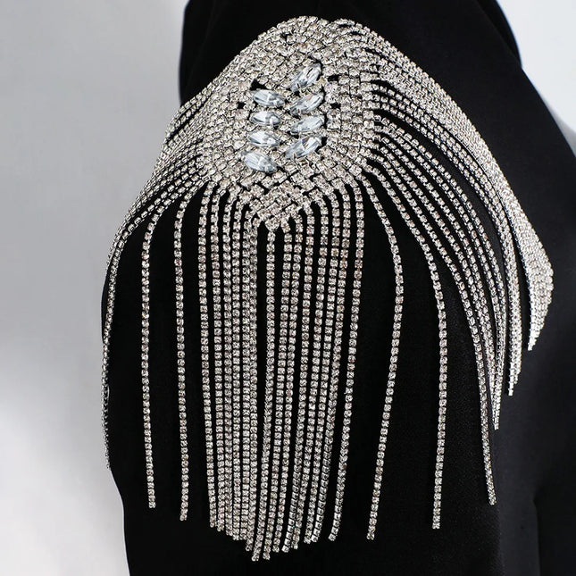 Rhinestone Tassel Chain Epaulette Shoulder Pad Applique