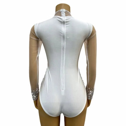 Rhinestone Encrusted Mesh Performance Bodysuit