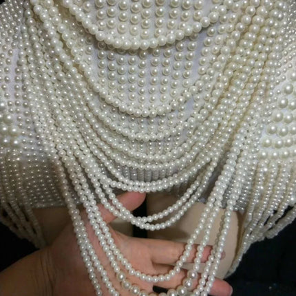 The Stardust Pearl Cascade Bodysuit – Luxury Beaded Tassel Showgirl Costume