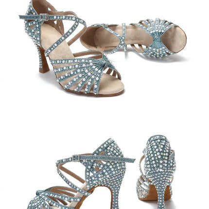 Sparkly AB Rhinestone Latin Dance Shoes Soft Bottom Ballroom Competition Heels