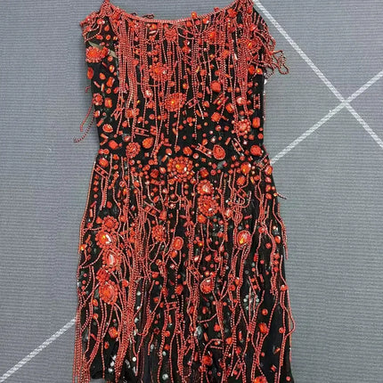 Red Party Diamond Chains Strapless Dress Women Evening Celebrate Red Carpet Catwalk Cocktail Dress Singer Concert Stage Costume