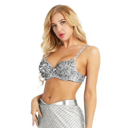 The Stardust Prism Sirena – Sequined & Looped Beading Padded Push-Up Bra Top