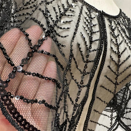 Sparkly Sequin & Beaded Leaf Mesh Capelet Evening Shawl Bolero Jacket