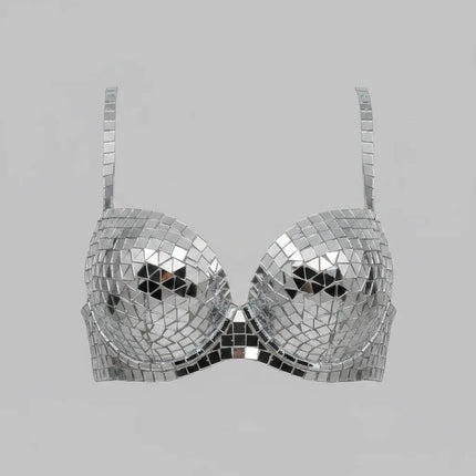 Luxury Reflective Mirror Halter Bra & High-Waisted Shorts Set