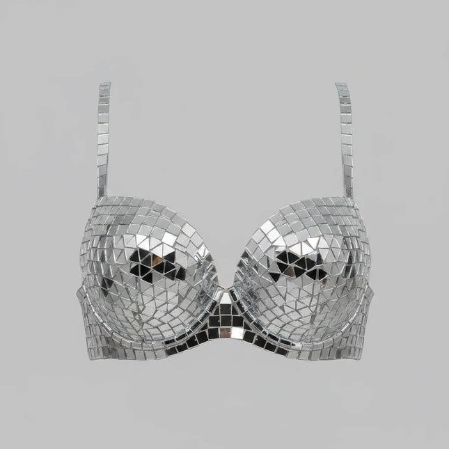 Luxury Reflective Mirror Halter Bra & High-Waisted Shorts Set