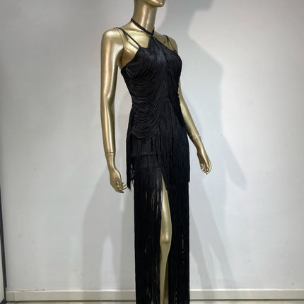 Double-Layer Fringe Bandage Ankle-Length Evening Gown & Gala Dress