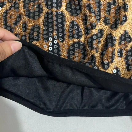 Sequined Top & High-Waist Leopard Print Shorts 2-Piece Gogo Dance Set