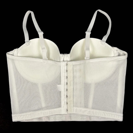 Mesh Bustier Corset Crop Top Diamond Embroidery Tassel Evening Party Bralette