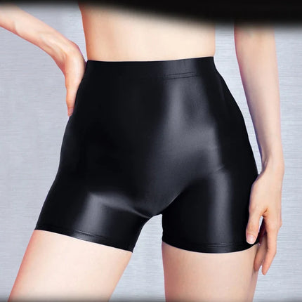 Seamless Oil Glossy High-Stretch Boyshorts Satin Sheer Safety Shorts