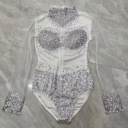 Rhinestone Encrusted Mesh Performance Bodysuit