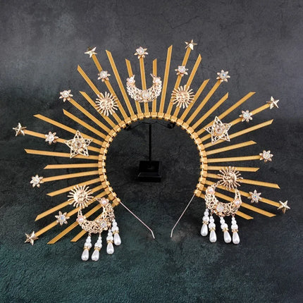 Sunburst Spike Sun Crown-Moon Star Greek Goddess Gold Halo Headband