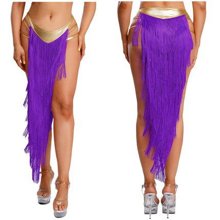 Women Cleopatra Egyptian Queen Cosplay Costume Belly Dancing Indian Dance Tassel Skirt Built-in Briefs for Halloween Carnival