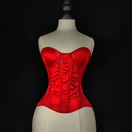 Strapless Breathable Mesh Corset Bustier Built-In Bra Boned Waist Cincher Top