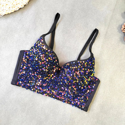Sequined Glitter Bustier Crop Top & Beaded Stage Camisole
