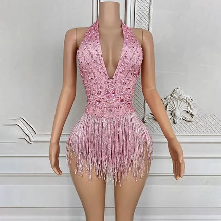 The Stardust Gradient Siren Dress – Luxury Rhinestone Tassel Latin Dance Costume