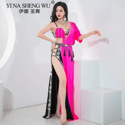 Sparkly Shaabi Belly Dance Competition Gown 4-Piece Beaded Bra, Skirt, Robe & Shorts Set