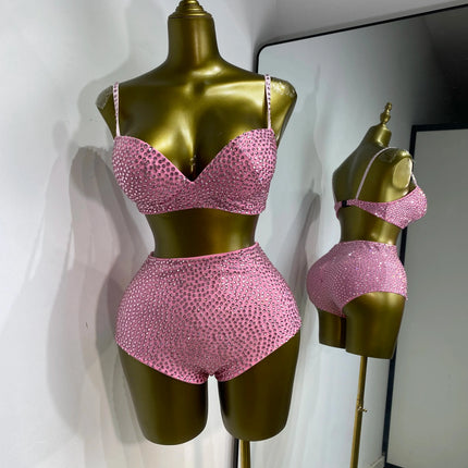 Rhinestone Bustier, High-Waist Mini Shorts & Cropped Jacket 3-Piece Performance Costume Set
