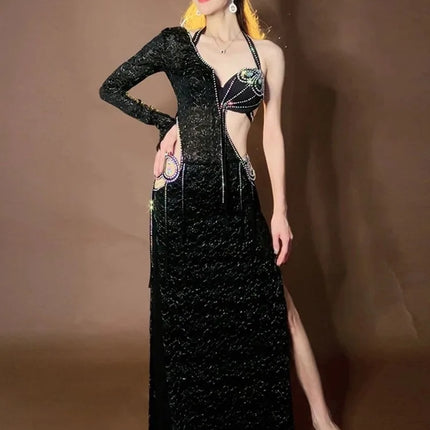 Luxury Custom Baladi & Shaabi Hair Swing Belly Dance Robe & Bra Outfit Set