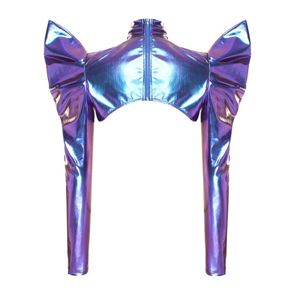 Metallic Shoulder Armor Shrug Crop Top & Sleeves Futuristic Pauldron Stage Costume