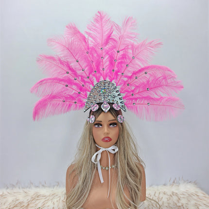 Artisanal Ostrich Feather Showgirl Headdress & Carnival Hair Accessory