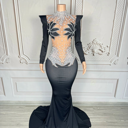Rhinestone Floral Embroidered Mermaid Gala Gown & Trailing Evening Dress