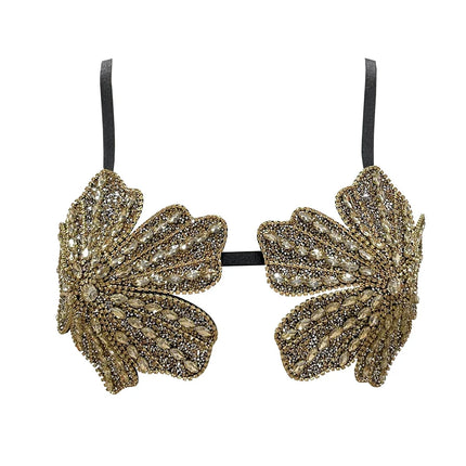 Handmade Crystal Flower Embroidery Rhinestone Costume Bra