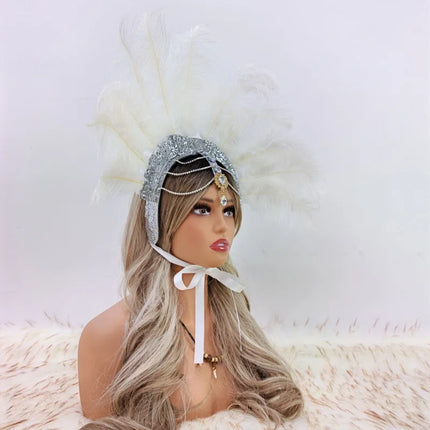 Caribbean Carnival Graduation Ball Feather Headdress & Stage Hair Accessory