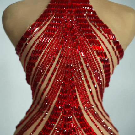 Sparkly Rhinestone High-Neck Sheath Mini Dress Stage Dance Costume