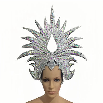 The Stardust Majestic Feather Crown – Carnival & Cabaret Stage Headdress