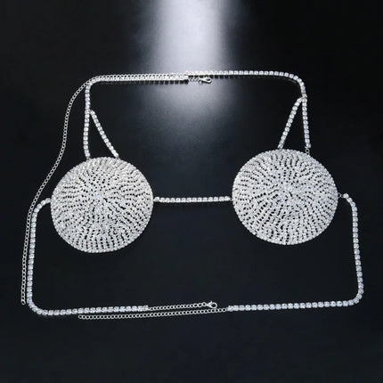 Dazzling Round Rhinestone Chest Chain & Statement Bra Body Jewelry