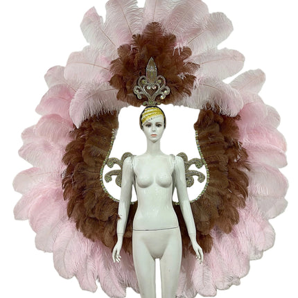 Two-Layer Feather Backpiece with Matching Rhinestone Headdress