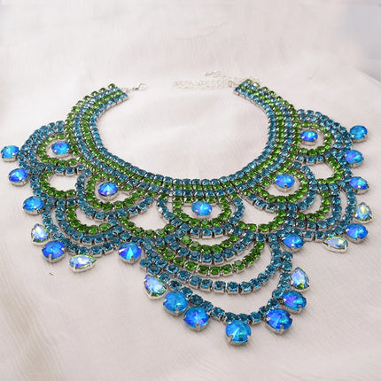 Oversized Aqua & Light Green Crystal Rhinestone Choker Drag Queen Pageant Necklace