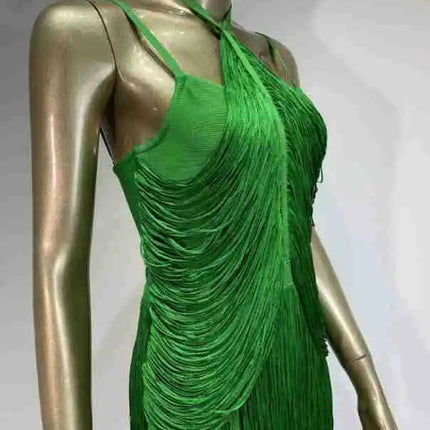 Double-Layer Fringe Bandage Ankle-Length Evening Gown & Gala Dress