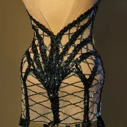 Sparkly Butterfly Rhinestone & Tassel Fringe Backless Evening Dress Stage Costume
