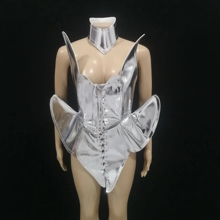 Laser Stage Costume Nightclub DJ Singer Future Technology Performance Clothes Leather Irregular Bodysuit Dress Show Rave Outfits