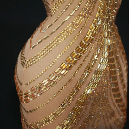Sparkly Rhinestone High-Neck Sheath Mini Dress Stage Dance Costume