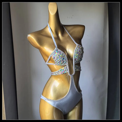 Dazzling Beaded Chest Harness & Bikini Body Jewelry Set