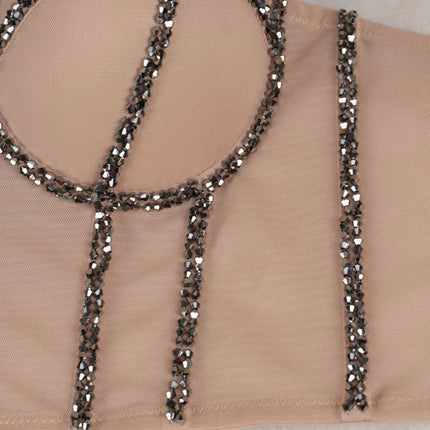 Pearl Beaded Bustier Corset Crop Top Push-Up Evening Party Camisole