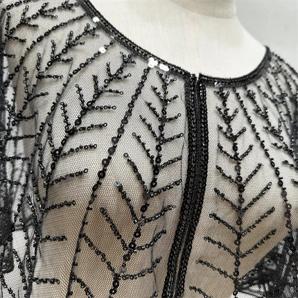 Sparkly Sequin & Beaded Leaf Mesh Capelet Evening Shawl Bolero Jacket