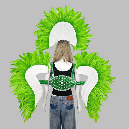 Carnival Elegant Ladies Feather Headdress Wings Two-Piece Role Play Catwalk Halloween Masquerade Carnival Party Suit