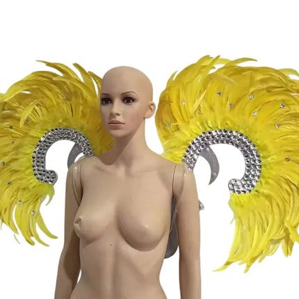 Showgirl Feather Wing Backpiece with Rhinestone Scroll Frames