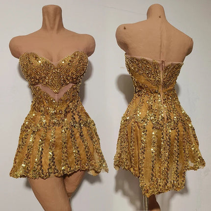 Gold Sequin Mini Dress Concert & Stage Performance Costume