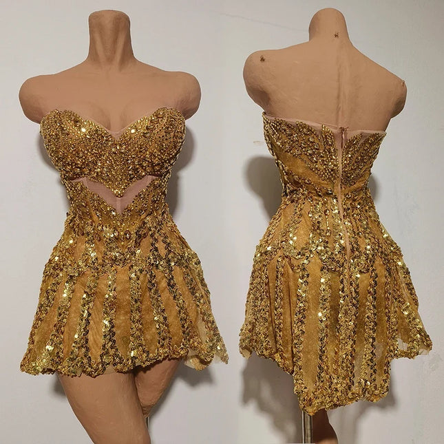 Gold Sequin Mini Dress Concert & Stage Performance Costume