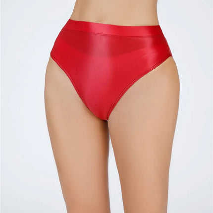 High-Waist Oil Glossy Sheer G-String Thong Satin Smooth Seamless Briefs