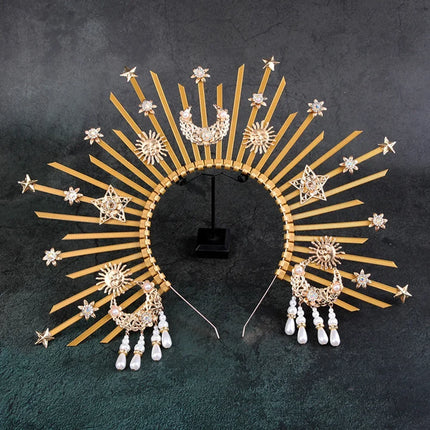 Sunburst Spike Sun Crown-Moon Star Greek Goddess Gold Halo Headband