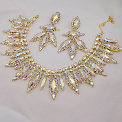 AB Gold Rhinestone Crystal Necklace & Earring Set