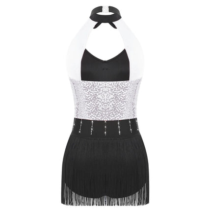 The Stardust Tuxedo Tassel Bodysuit – Luxury Sequins & Rhinestone Showgirl Leotard