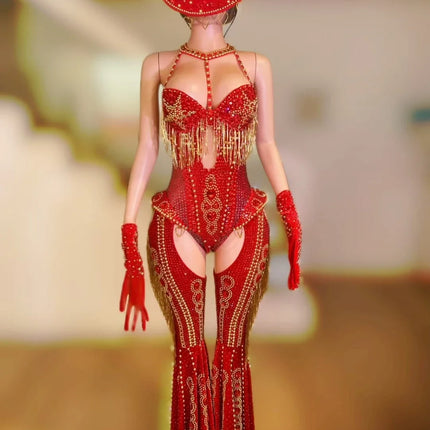 The Stardust Showstopper 4-Piece Rhinestone Ensemble – Luxury Stage Bodysuit & Jumpsuit Set